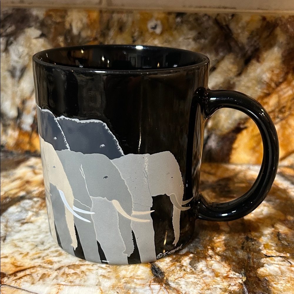 vintage Otagiri elephant coffee mug featuring the "Tuskers" design by T. Taylor